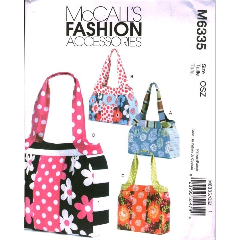 McCalls M6335 Fashion Accessories Lined Tote Bag Sewing Pattern OSZ UNCUT